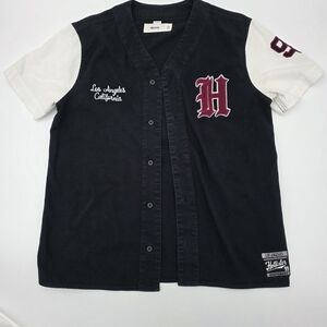 Hollister Sportswear Baseball Jersey Shirt XS Black White Short Sleeve Button Up